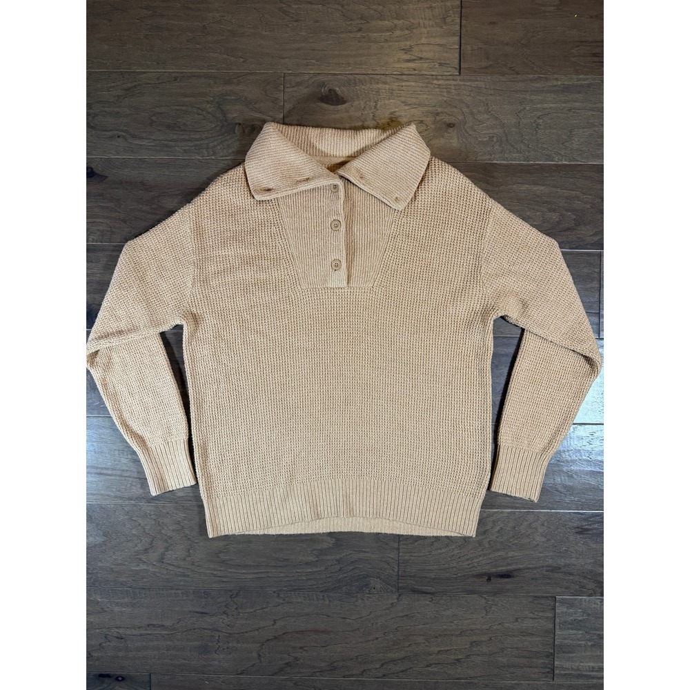 Aerie Tan Waffle Knit Button Polo Collar Sweater Womens Medium Oversized Beige